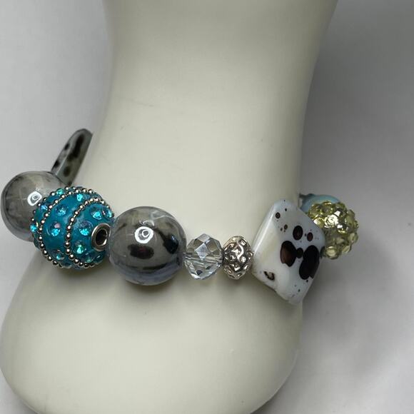 bracelet chunky beaded silver tone with turquoise blue toggle clasp artisan poss - Picture 13 of 16